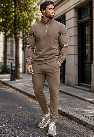 Conjunto Texturizado Gola Zíper Premium