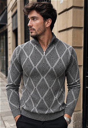 Suéter Tricot C/ Gola Zíper Everan