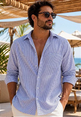 Camisa Linho Manga Longa Listrada