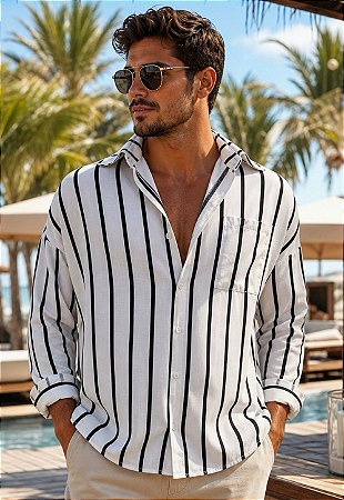 Camisa Viscolinho Listrada Beach