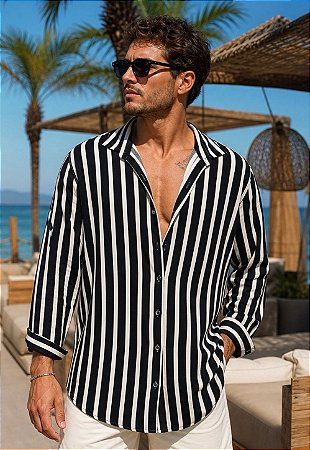 Camisa Viscolinho Listrada Coast