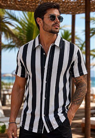 Camisa Viscolinho Listrada Laguna