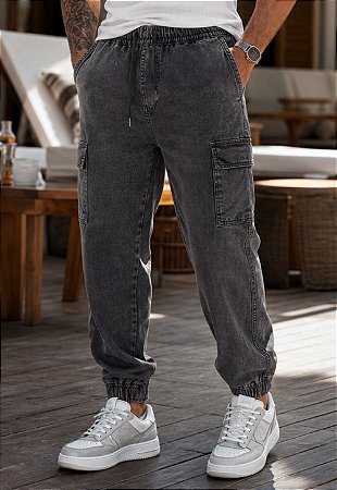 Calça Jeans Estonada Jogger