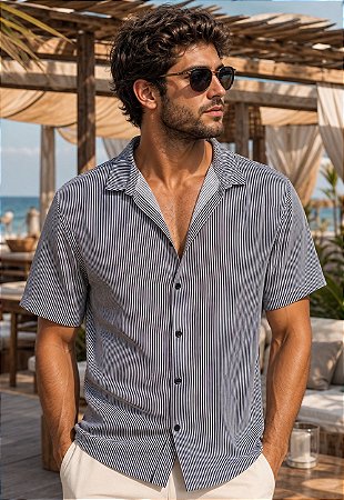 Camisa Oversized Viscolinho Listrada Beach