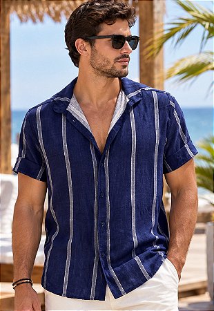 Camisa Viscolinho Listrada Ocean