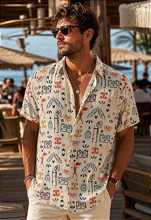 Camisa Viscolinho Estampada Azurre