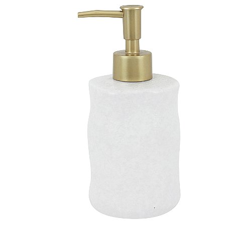 Porta Sabonete Líquido em Cerâmica Orgânico Branco e Dourado