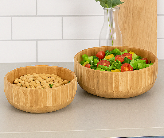 Kit 2 Bowl de Bambu Canelado 19cm e 22cm Diametro