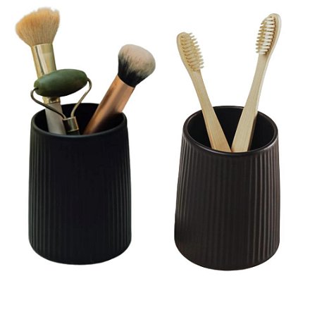 Kit 2 Porta Objetos Escova de Dentes em Cerâmica para Bancada de Banheiro