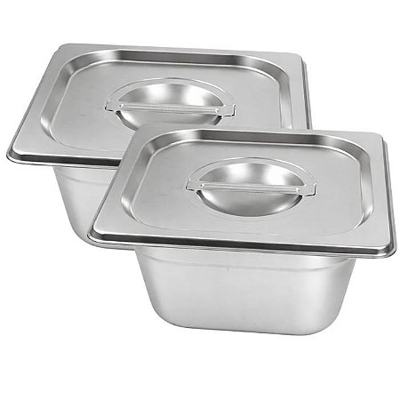 Kit 2 Cuba GN 1/6 Inox 100mm Sem Alça e Tampa Gastronômica