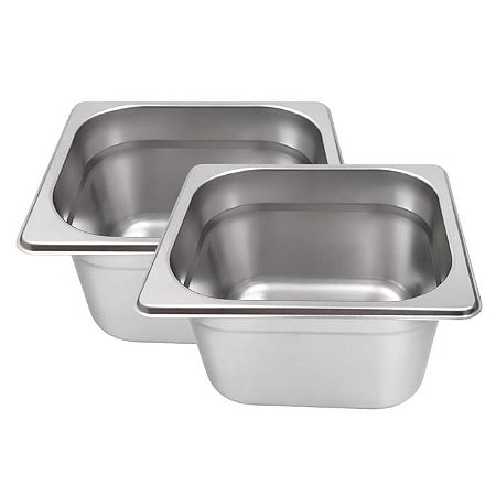 Kit 2 Cuba GN 1/6 Inox 100mm Sem Alça Gastronômica