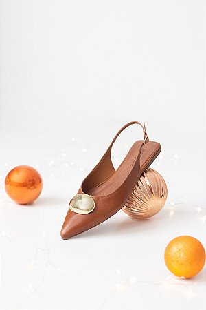 SAPATILHA SLINGBACK LECOLLINE CARAMELO EM COURO