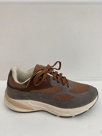 TENIS LECOLLINE MARROM E CINZA