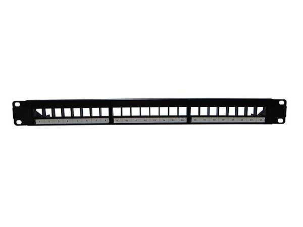 Patch Panel Descarregado 24 Portas - 1U Altura Guia Traseira Organizadora de cabos Etiquetas e Kit de Fixação Rack