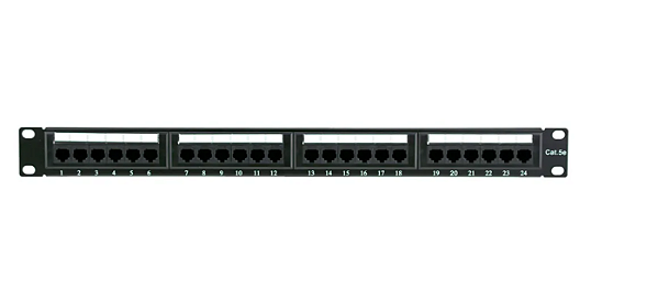 Patch Panel 24 Portas Cat.5e RJ45 IDC - 10/100 1U Altura, Modelo econômico Importado