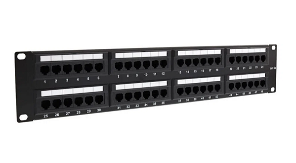 Patch Panel 48 Portas Cat.5e RJ45 IDC - 10/100 2U Altura, Modelo econômico Importado