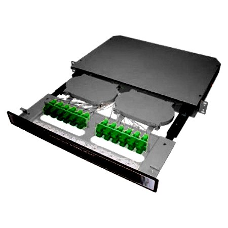 Distribuidor Interno Óptico DIO 24 Fibras 19" Padrão Rack 1U - Tipo SC/APC-SM Com Pigtails E Acopladores Ópticos