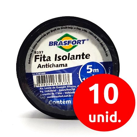 Fita Isolante Antichama 19mm X 5 Metros 750v Fios - Kit com 10