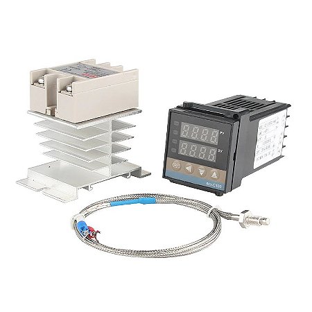 Kit Controlador Temperatura Digital Pid 40a Rex-C100 Bivolt Termostato Relé SSR 40A Termopar K Dissipador de calor