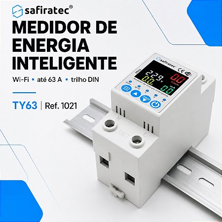 Medidor de Energia Monofáfico Inteligente Wifi c/ Timer 63A Safiratec TY63