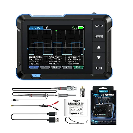 Mini Osciloscópio Portátil Fnirsi Dso153 1mhz Gerador Função + Ponta de Prova P6100 + Adaptador BNC