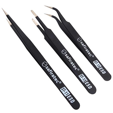 Kit 3x Pinça Antiestática Dissipativa Fina 11 13 15 Esd