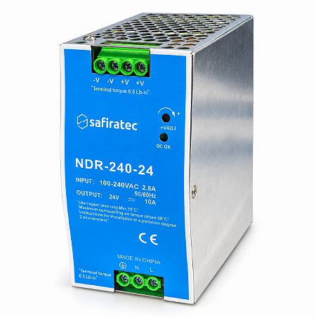 Fonte Chaveada 24V 10A 240W para Trilho DIN NDR-240-24 Safiratec
