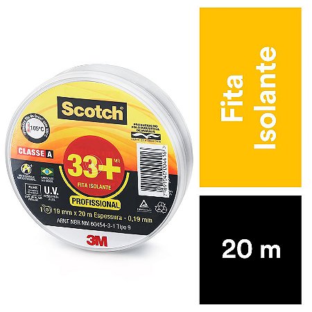Fita Isolante 3M™ Scotch™ 33+ – 19 mm x 20 m  caixa com 12 rolos