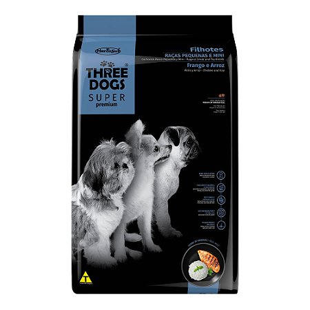Ração Three Dogs Super Premium Para Cães Filhotes Raças Pequenas e Mini Frango e Arroz