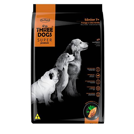 Ração Three Dogs Super Premium Senior 7+ Para Todas as Raças Frango e Cha Verde
