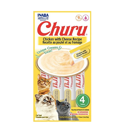 Petisco Churu Frango com Queijo para Gatos - Pacote 4 Tubos de 14g