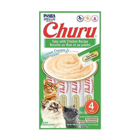 Petisco Churu Atum com Frango para Gatos - Pacote 4 Tubos de 14g