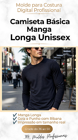 Molde Camiseta Básica Unissex Manga Longa com Punho