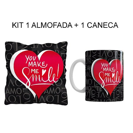 Kit Presente Dia Dos Namorados Casal Amor Almofada 35cm + Caneca 330ml