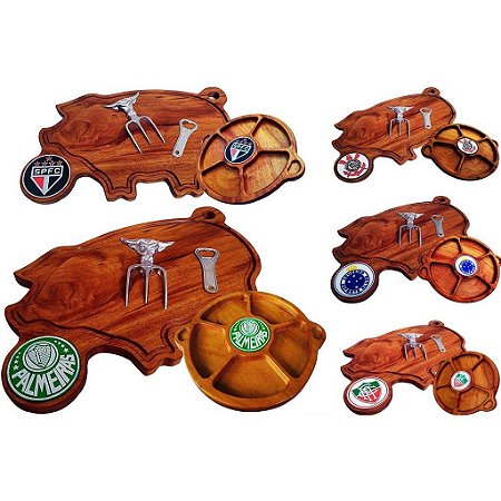 Kit 3 Peças Tábua de churrasco + petisqueira + Tridente + Brinde para servir personalizada Nome