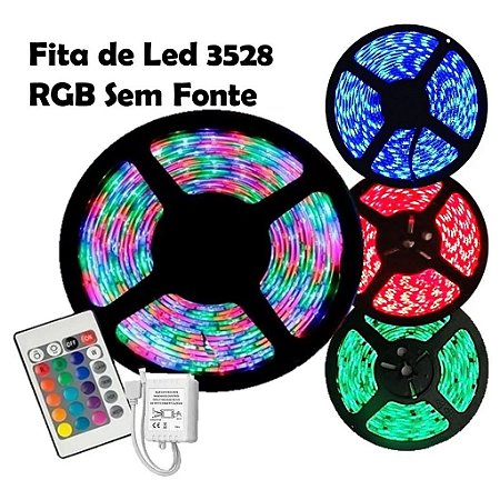Fita Led Rgb 3528 Rolo 5 Metros 300 Leds Silicone Dupla Face Ip65 Várias Cores Prova Dágua Bivolt + Controle Sem Fonte 2a