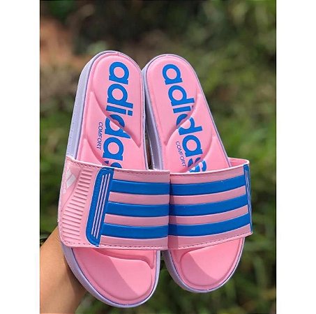 Chinelos Slides Confort Adidas Feminino Rosa listra Azul Promoção