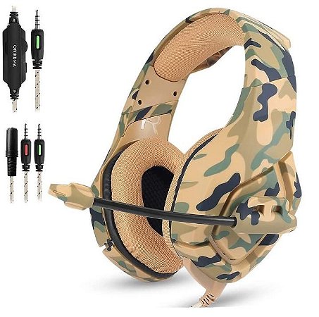Fone De Ouvido Gamer Onikuma K1-b Camouflage Yellow Soldier k1b ps4 ps5 pc xbox-one