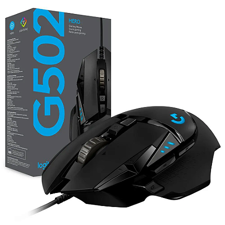 Mouse Gamer G502 HERO com RGB Lightsync, Ajustes de Peso, 11 Botões Programáveis, Sensor HERO 25K ,Preto - Logitech