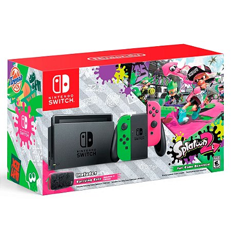 Console Nintendo Switch V2 Edição Especial Splatoon 2, Destravado (Seminovo) - Rosa e verde Neon