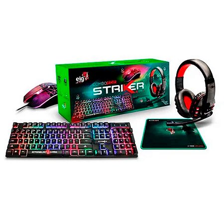 Combo Gamer 4 em 1 - Headset Clear Sound, Mouse 2400DPI, Teclado Membrana Tripla, Mouse Pad Control - Elg