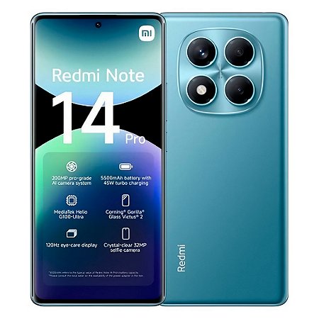 Smartphone Redmi Note 14 Pro 512gb/12gb de RAM, Câmera de 200Mp, Tela AMOLED 120Hz, Versão Global, Azul - Xiaomi
