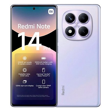 Smartphone Redmi Note 14 Pro 512gb/12gb de RAM, Câmera de 200Mp, Tela AMOLED 120Hz, Versão Global, Roxo - Xiaomi