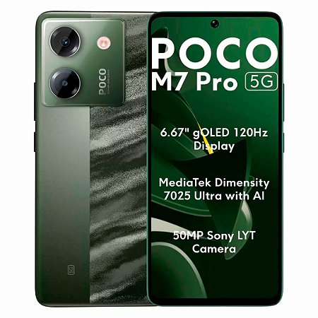 Smartphone Poco M7 Pro 5G 512GB/12GB RAM, Tela AMOLED 120Hz, Câmera 50Mp, Versão Global, Verde - Xiaomi