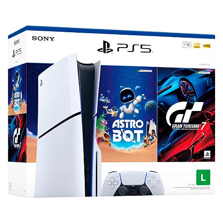 Console Playstation 5 Slim SSD 1TB, Com 2 Jogos Astro Bot e Gran Turismo 7, Versão com Leitor - PS5 Slim Sony