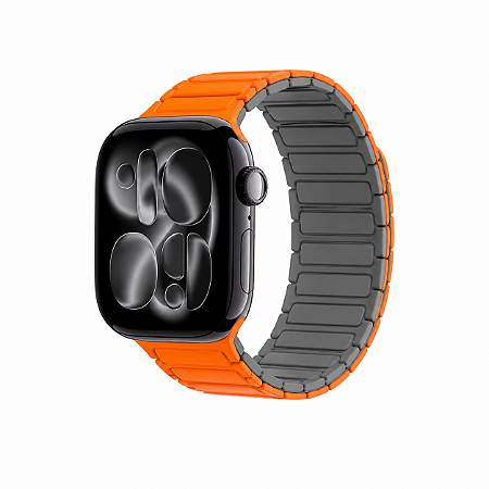 Apple Watch Series 11, GPS, Caixa Preta Brilhante De Alumínio, 46mm, Pulseira Magnética Cinza/Laranja, M/L (Seminovo) - Apple