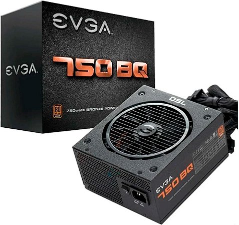 Fonte EVGA 750 BQ, 80+ BRONZE 750W, Semi Modular Preta - 10-BQ-0750-V1 (Seminova)
