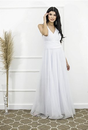 Vestido Branco Longo Casamento Civil Cartório com fenda Brilhoso - Vestidos  de Festas | Marisa Modas | Madrinhas | Formatura | Debutantes