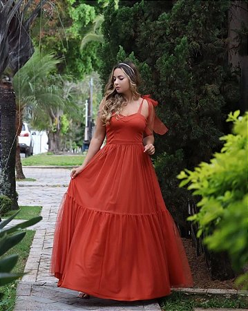 Vestido Terracota Longo Madrinhas de Casamento Tule - Vestidos de Festas |  Marisa Modas | Madrinhas | Formatura | Debutantes
