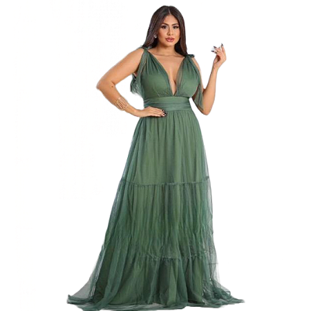 Vestido Verde Oliva para Madrinhas Três Marias laço no ombro